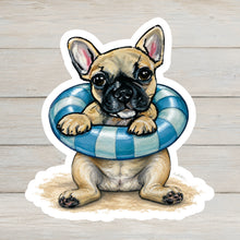 Load image into Gallery viewer, French Bulldog Vinyl Sticker - 4" Coastal Dog Stickers - Beach Themed
