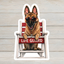 Load image into Gallery viewer, German Shepherd Vinyl Sticker - 4" Coastal Dog Stickers - Beach Themed
