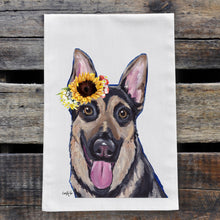 Load image into Gallery viewer, Sunflower Dog Towel &#39;German Shepherd&#39;, Fall Dog Towel
