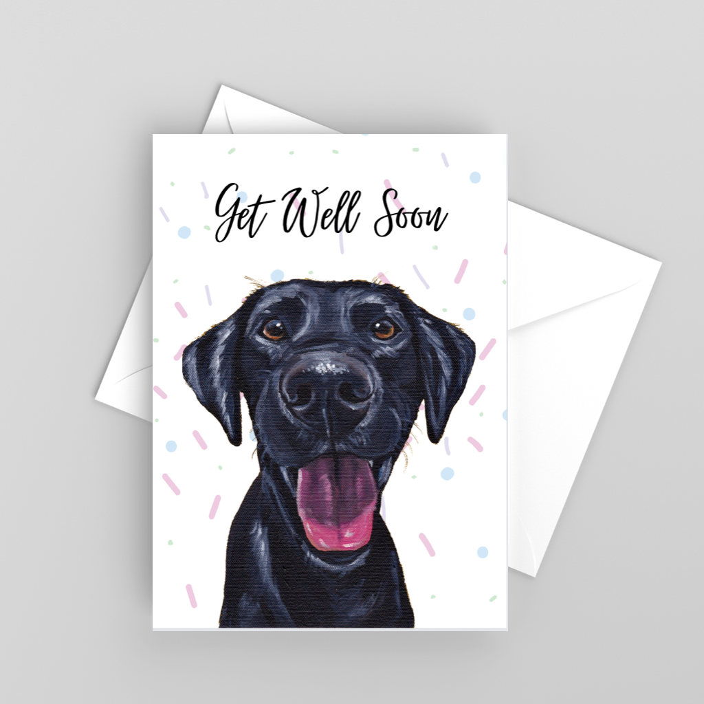 Black Lab Greeting Card 'Get Well Soon', Cute Dog Card