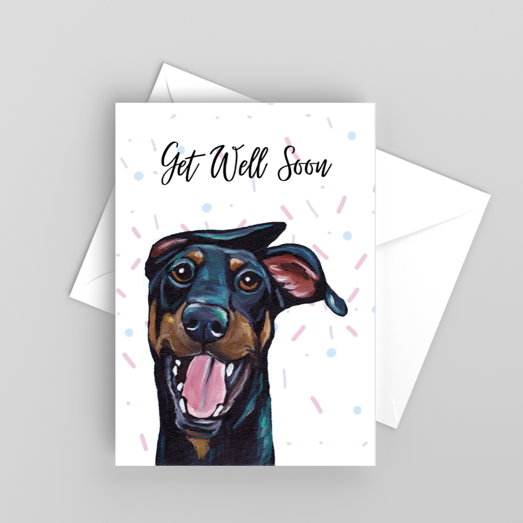 Doberman Greeting Card 'Get Well Soon', Cute Dog Card