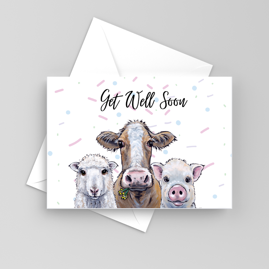 Farm Animal Greeting Card 'Get Well Soon', Cute Farm Card