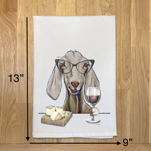 Load image into Gallery viewer, Goat With Wine Tea Towel - Goat Kitchen Decor - Goat Kitchen Towel
