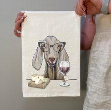 Load image into Gallery viewer, Goat With Wine Tea Towel - Goat Kitchen Decor - Goat Kitchen Towel
