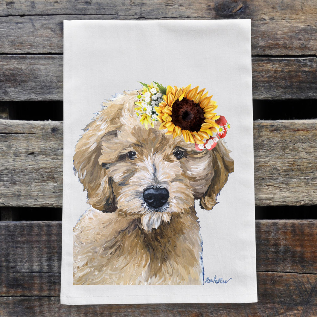 Sunflower Dog Towel 'Golden Doodle', Fall Dog Towel