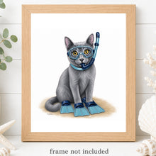 Load image into Gallery viewer, Gray Cat Art Print - Beach Cat Art Print
