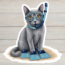 Load image into Gallery viewer, Gray Cat Vinyl Sticker - 4" Coastal Cat Sticker
