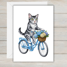 Load image into Gallery viewer, Coastal Gray Tabby Cat Greeting Card - Beach Cat Greeting Cards
