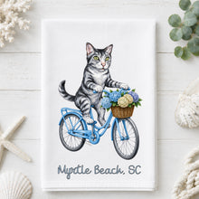 Load image into Gallery viewer, Coastal Gray Tabby Cat Tea Towel - Cat Kitchen Towel - Option to Personalize
