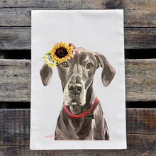 Load image into Gallery viewer, Sunflower Dog Towel &#39;Great Dane&#39;, Fall Dog Towel
