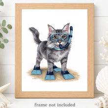 Load image into Gallery viewer, Fluffy Gray Cat Art Print - Beach Cat Art Print
