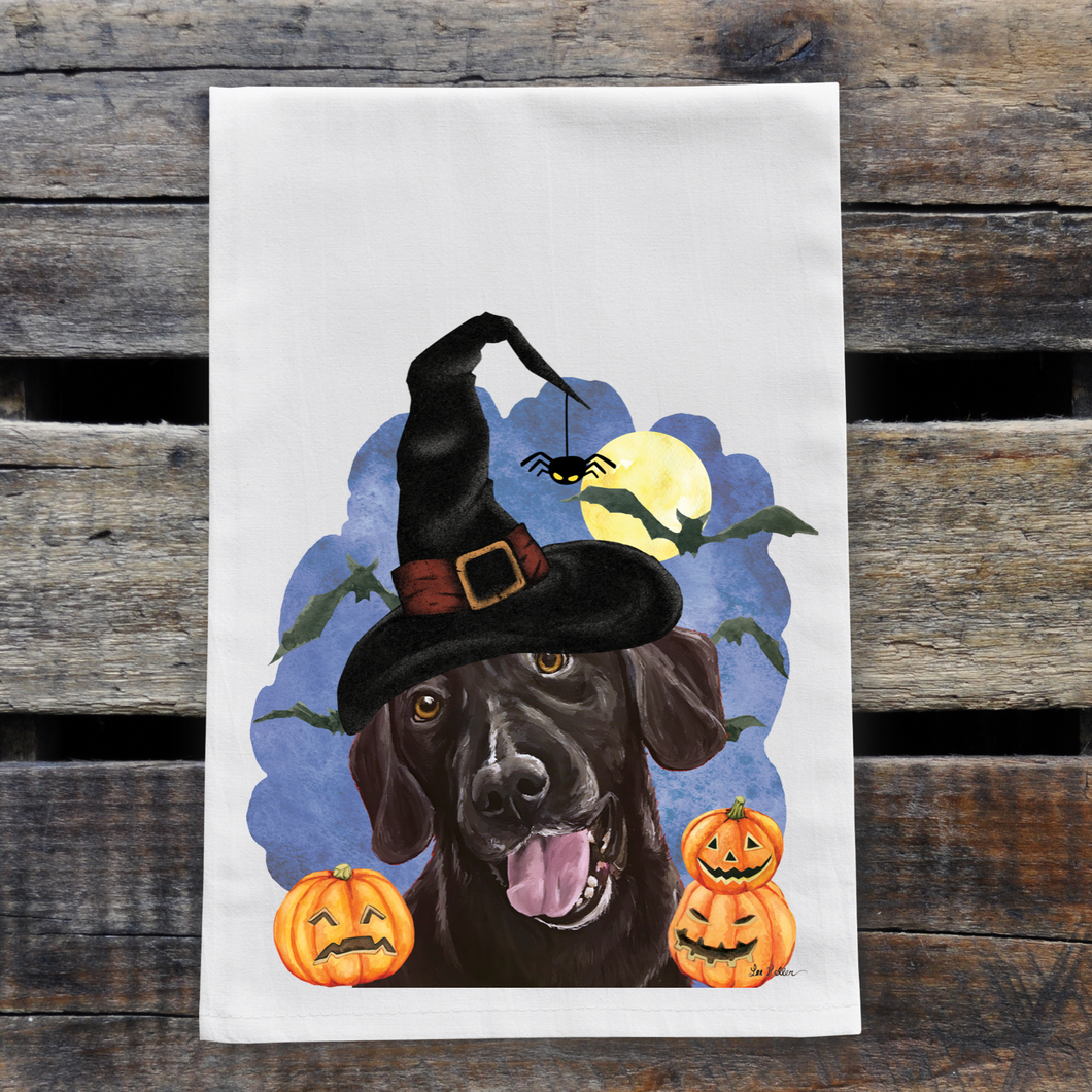 Dog Tea Towel 'Black Lab', Halloween Decor
