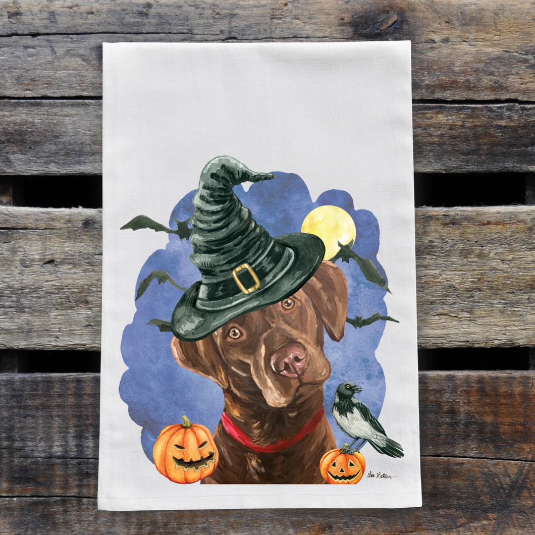 Dog Tea Towel 'Chocolate Lab', Halloween Decor