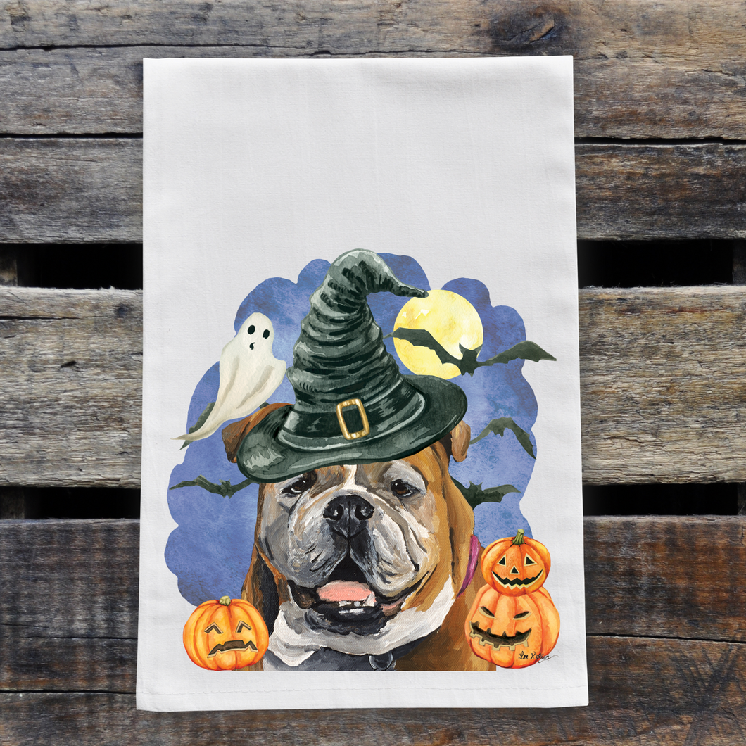 Dog Tea Towel 'English Bull', Halloween Decor