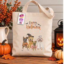 Load image into Gallery viewer, Happy Halloween Dogs Tote Bag, Funny Dogs Halloween Canvas Tote
