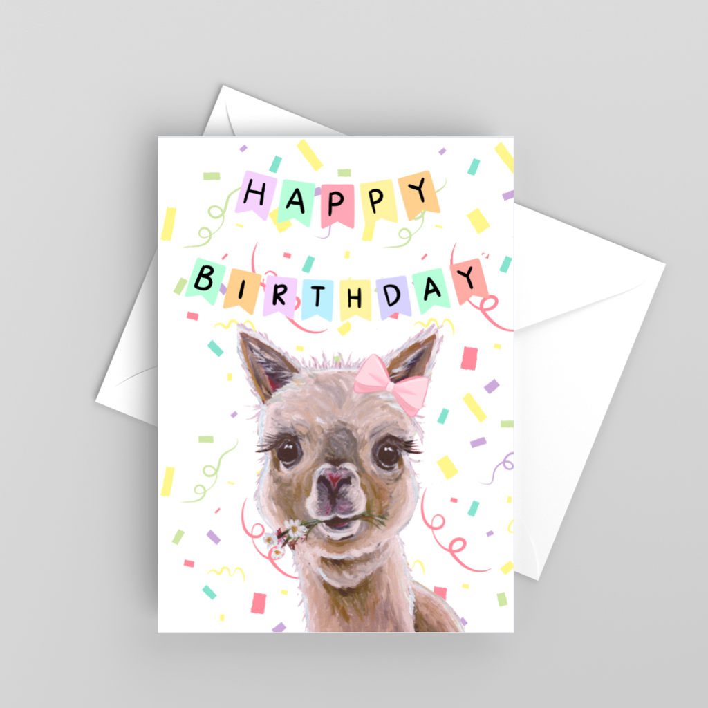 Alpaca Greeting Card 'Happy Birthday', Cute Alpaca Card