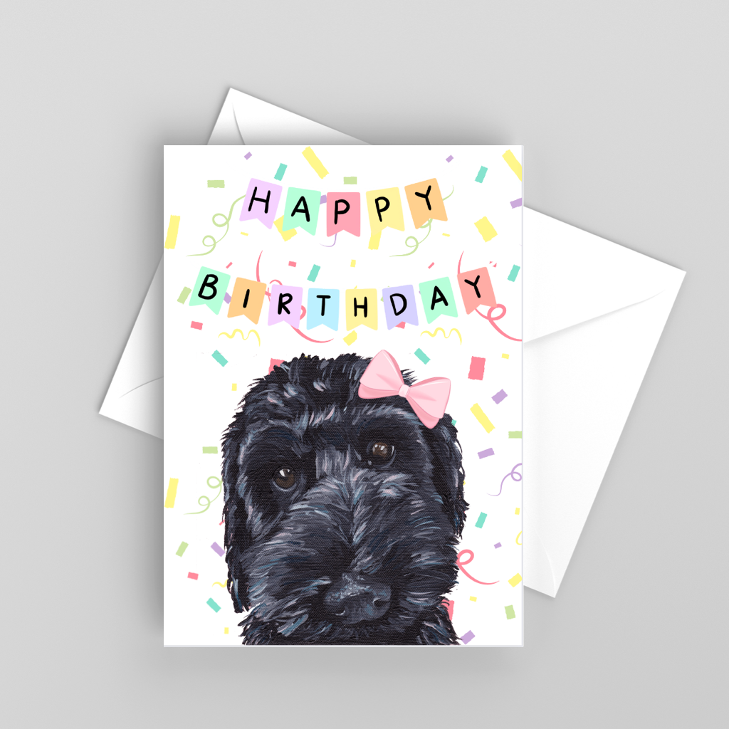 Black Doodle Greeting Card 'Happy Birthday', Cute Dog Card