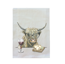 Load image into Gallery viewer, Highland Cow With Wine Towel, Highland Cow Kitchen Decor
