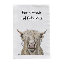 Load image into Gallery viewer, Highland Cow Tea Towel, Funny Kitchen Towel 'Farm Fresh"
