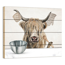 Load image into Gallery viewer, Pallet Wood Cow Sign &#39;Highland Cow Baking&#39;, Farmhouse Highland Cow Decor, Wood Art
