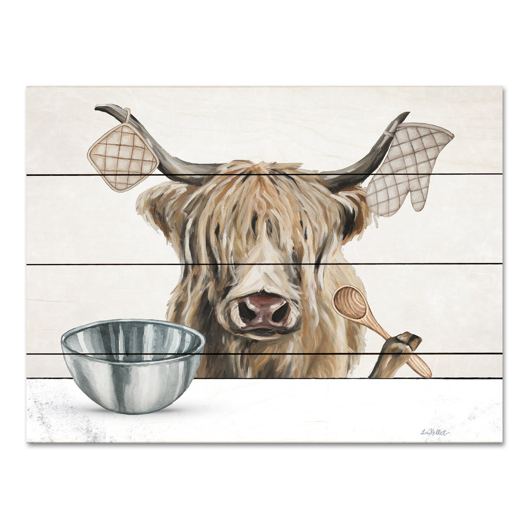 Pallet Wood Cow Sign 'Highland Cow Baking', Farmhouse Highland Cow Decor, Wood Art