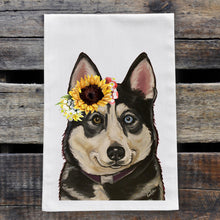 Load image into Gallery viewer, Sunflower Dog Towel &#39;Husky&#39;, Fall Dog Towel
