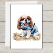 Load image into Gallery viewer, Coastal King Charles Spaniel Greeting Card - Beach Dog Greeting Cards
