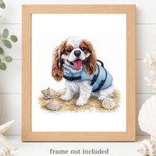 Load image into Gallery viewer, King Charles Spaniel Art Print - Beach Dog Art Print
