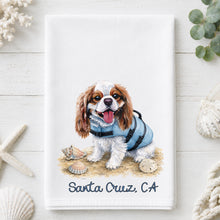 Load image into Gallery viewer, Coastal King Charles Spaniel Tea Towel - Spaniel Kitchen Towel - Option to Personalize
