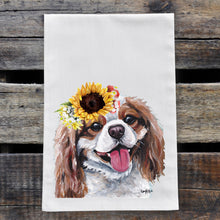 Load image into Gallery viewer, Sunflower Dog Towel &#39;King Charles Spaniel&#39;, Fall Dog Towel
