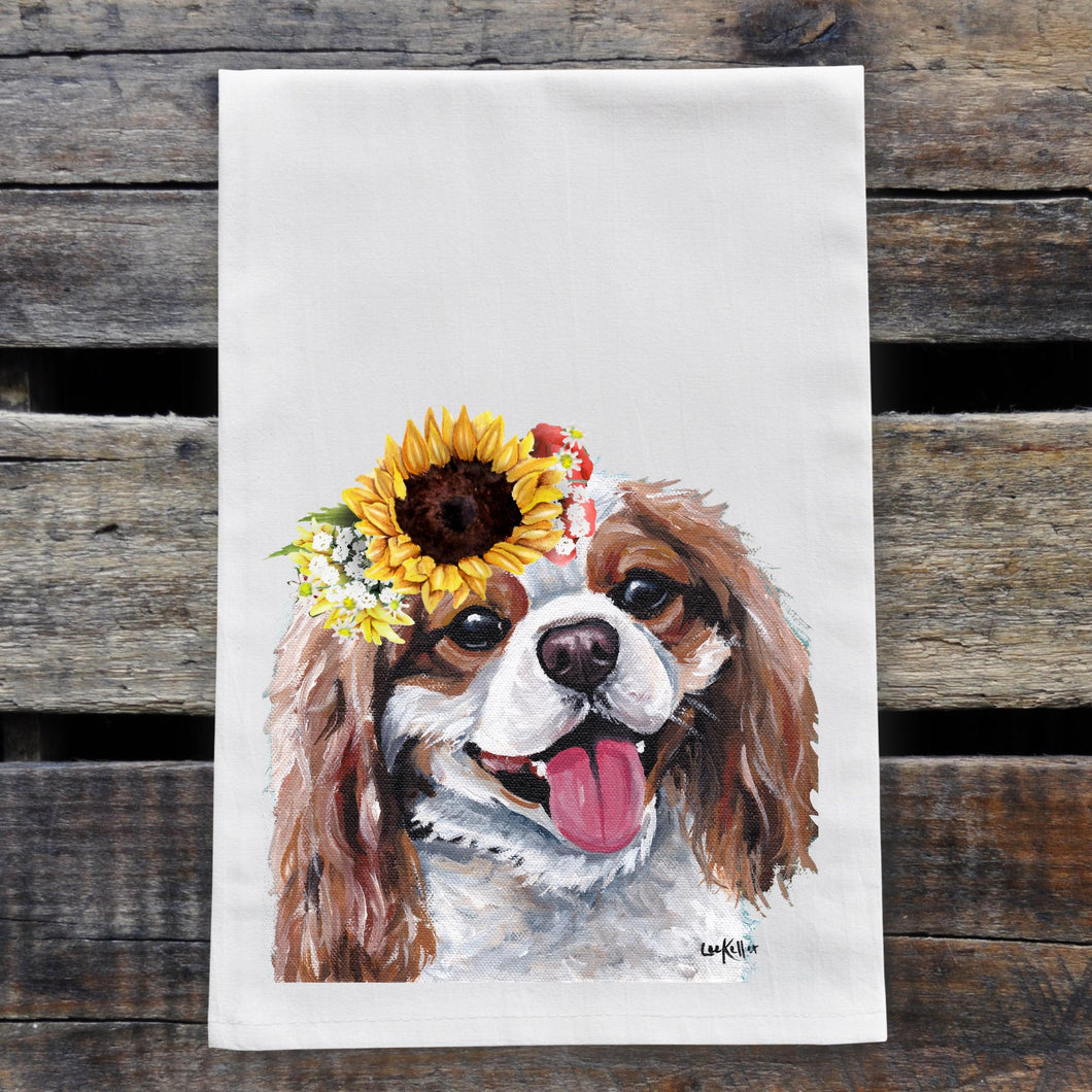 Sunflower Dog Towel 'King Charles Spaniel', Fall Dog Towel
