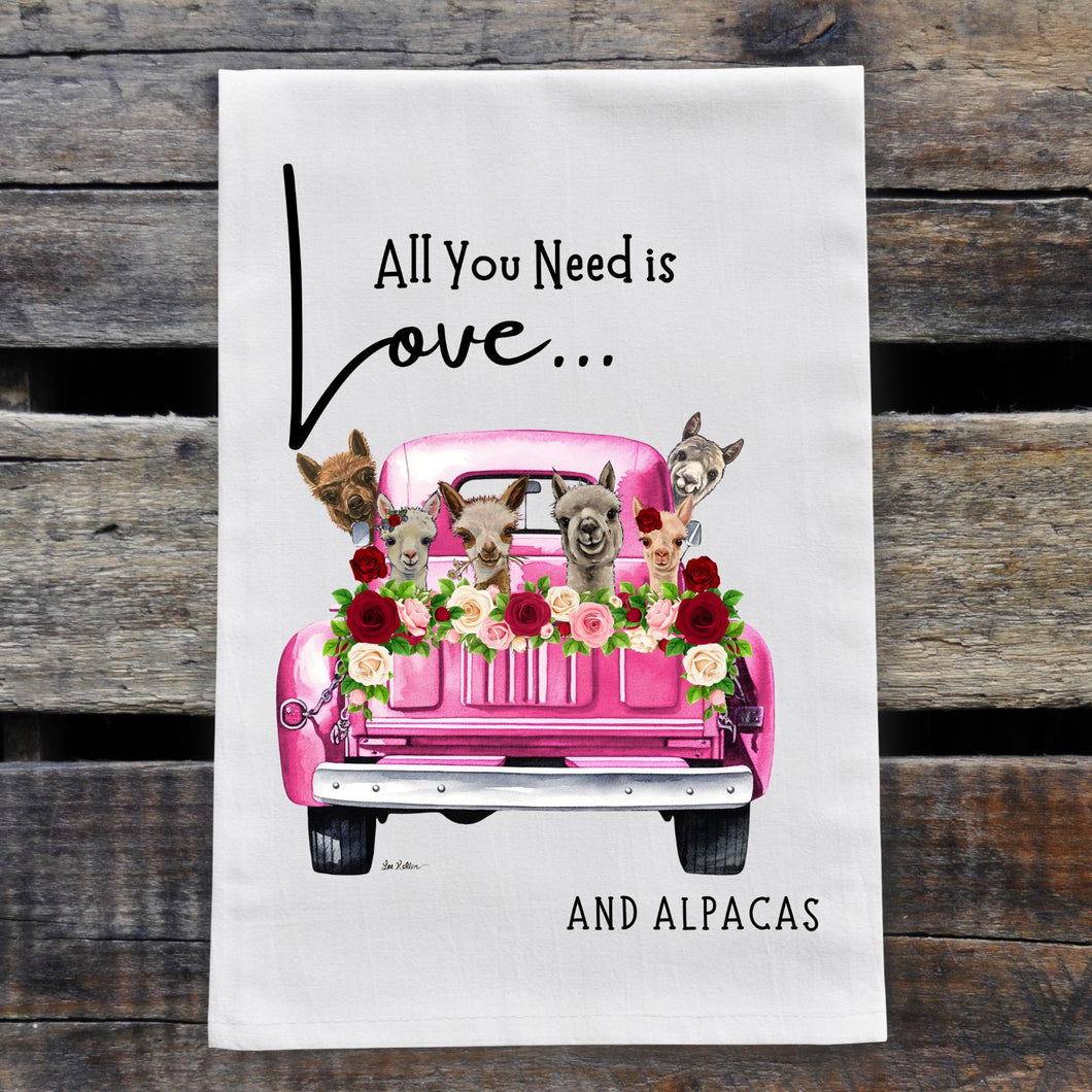 All You Need Is Alpacas Love Towel, 'Pink Farm Truck'