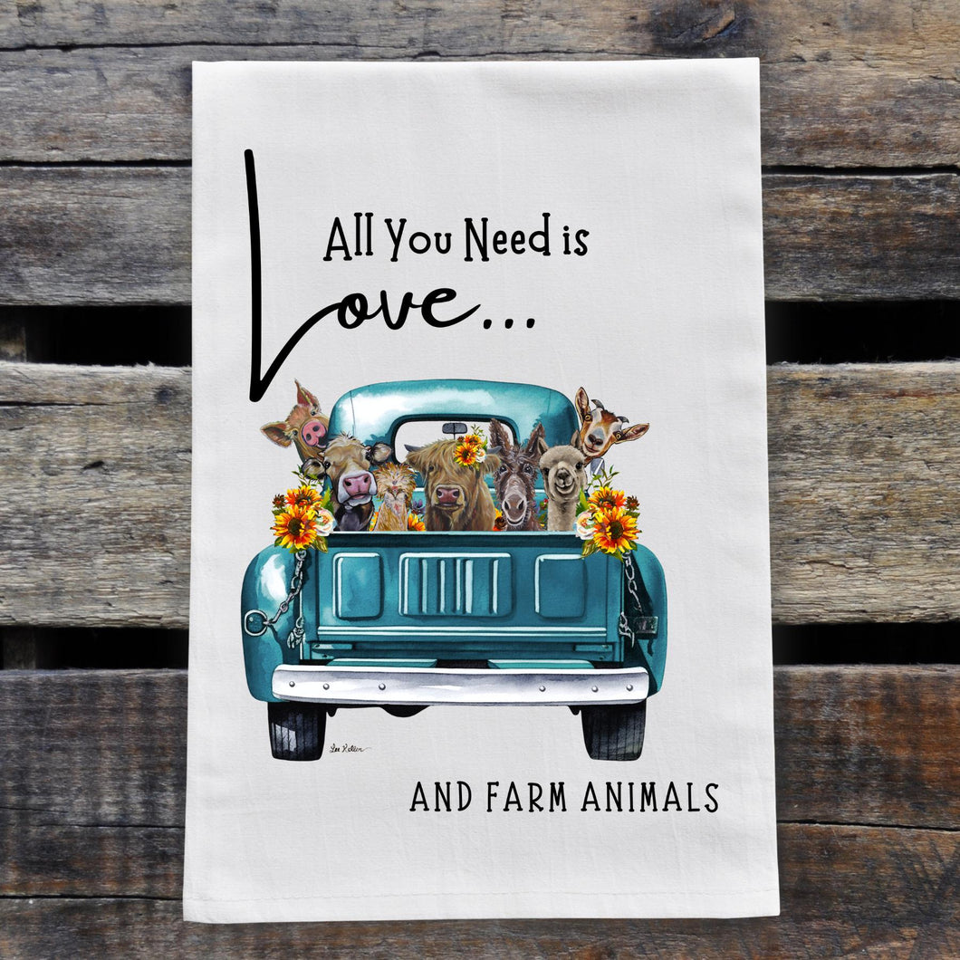 All You Need Is Farm Animals Love Towel, 'Blue Farm Truck'