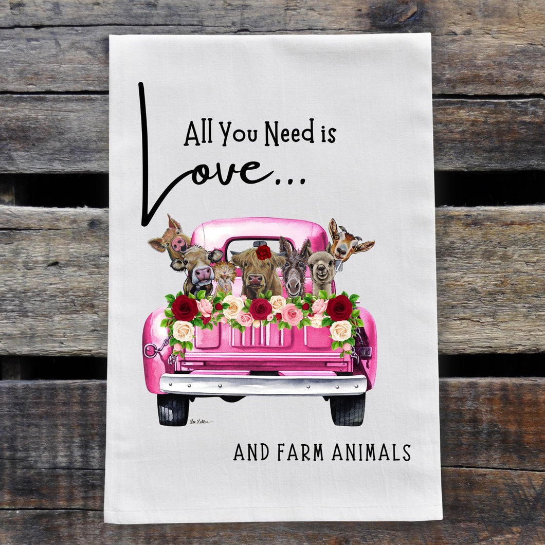 All You Need Is Farm Animals Love Towel, 'Pink Farm Truck'