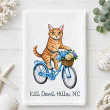 Load image into Gallery viewer, Coastal Orange Tabby Cat Tea Towel - Cat Kitchen Towel - Option to Personalize
