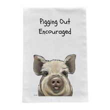 Load image into Gallery viewer, Funny Pig Kitchen Towel, Pig Tea Towel "Pigging Out"
