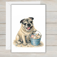 Load image into Gallery viewer, Coastal Pug Greeting Card- Beach Dog Greeting Cards
