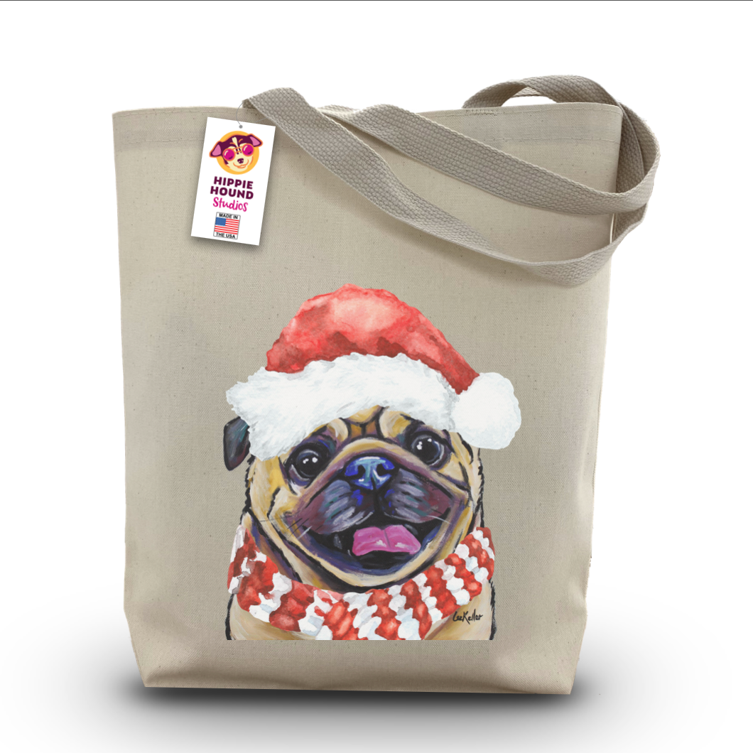 Dog Christmas Tote Bag, 'Pug'
