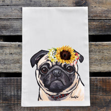 Load image into Gallery viewer, Sunflower Dog Towel &#39;Pug&#39;, Fall Dog Towel
