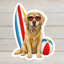 Load image into Gallery viewer, Golden Retriever Vinyl Sticker - 4" Coastal Dog Stickers - Beach Themed
