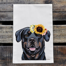 Load image into Gallery viewer, Sunflower Dog Towel &#39;Rottweiler&#39;, Fall Dog Towel

