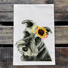 Load image into Gallery viewer, Sunflower Dog Towel &#39;Schnauzer&#39;, Fall Dog Towel
