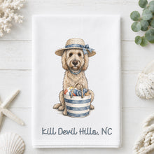 Load image into Gallery viewer, Coastal Doodle Tea Towel - Tan Golden Doodle, Labradoodle Kitchen Towel - Option to Personalize
