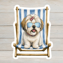 Load image into Gallery viewer, Shih Tzu Vinyl Sticker - 4" Coastal Dog Stickers - Beach Themed
