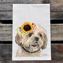 Load image into Gallery viewer, Sunflower Dog Towel &#39;Shihtzu&#39;, Fall Dog Towel
