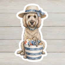 Load image into Gallery viewer, Tan Labradoodle / Golden Doodle Vinyl Sticker - 4" Coastal Dog Stickers - Beach Themed
