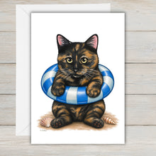 Load image into Gallery viewer, Coastal Tortoiseshell Cat Greeting Card - Beach Cat Greeting Cards
