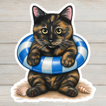 Load image into Gallery viewer, Tortoiseshell Cat Vinyl Sticker - 4" Coastal Cat Sticker

