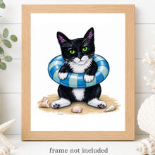Load image into Gallery viewer, Tuxedo Cat Art Print - Beach Cat Art Print
