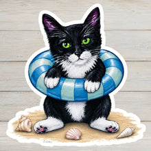 Load image into Gallery viewer, Tuxedo Cat Vinyl Sticker - 4" Coastal Cat Sticker

